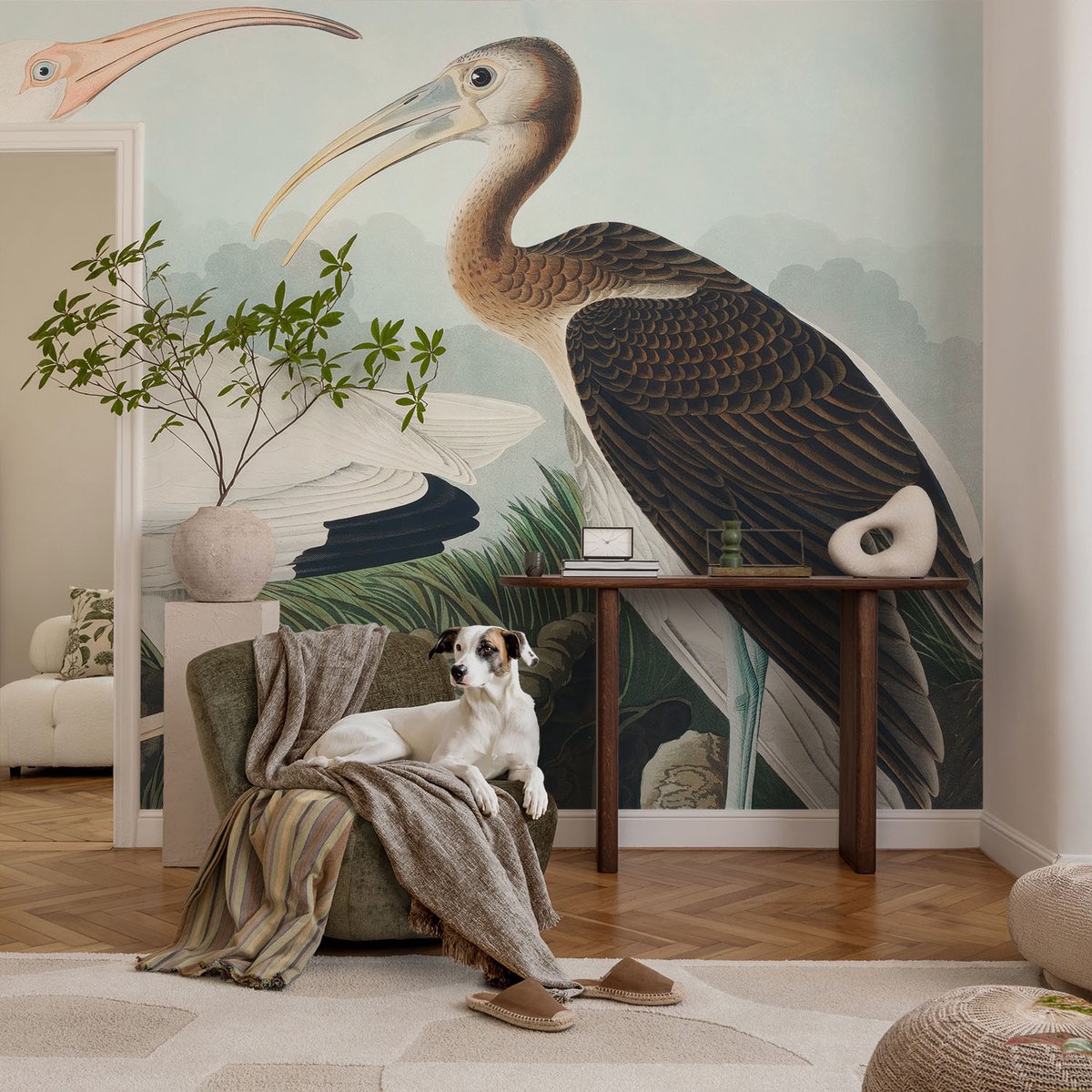 Coloray Vliesbehang - Wit Snellijm Behang - 104x70 cm - Vogelpaar Muurschildering - Slaapkamer behang Dieren - Fotobehang Vlies - Slaapkamer behang
