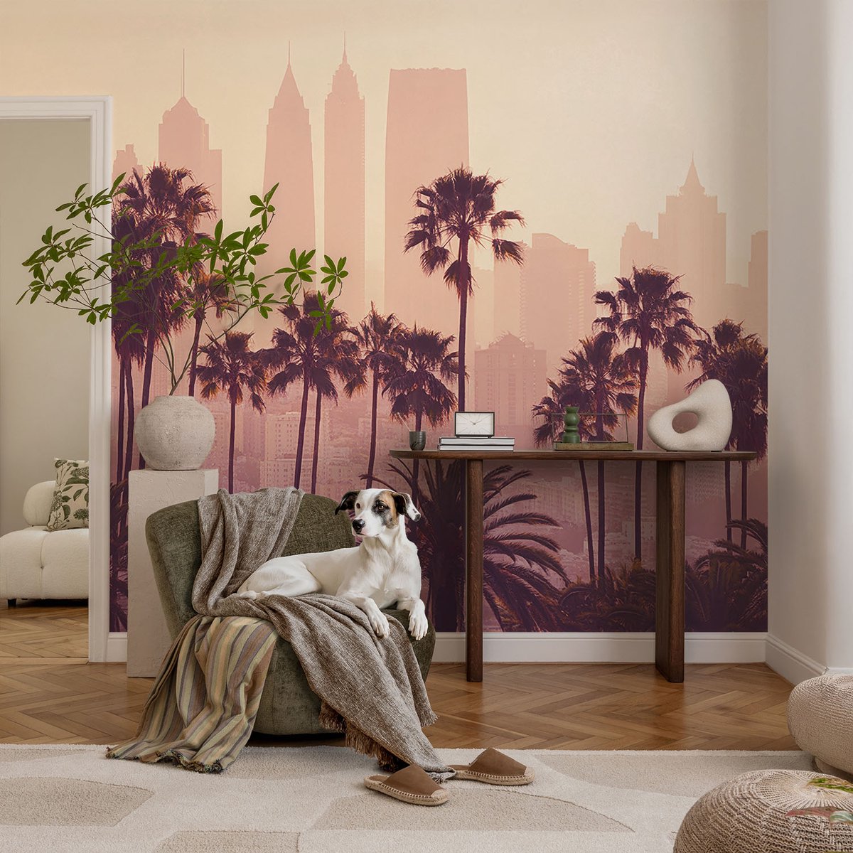 Coloray Vliesbehang - Roze Snellijm Behang - 104x70 cm - Westerse Harmonie Muurschildering - Slaapkamer behang Steden - Fotobehang Vlies - Slaapkamer behang
