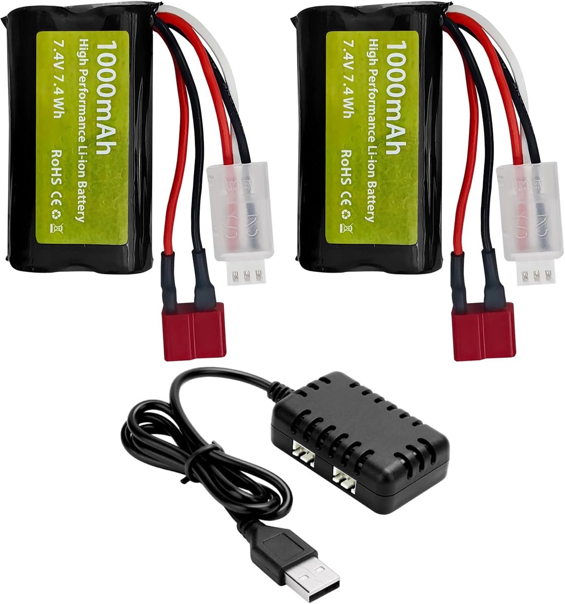 2PCS 7.4V 1000mah 2S Li-ion batterij met T-stekker met 2-in-1 lader voor YC100 HM161 HM162 HM166 HM201 9145 1:20 afstandsbediening Truck HBX X03 RC boot batterij