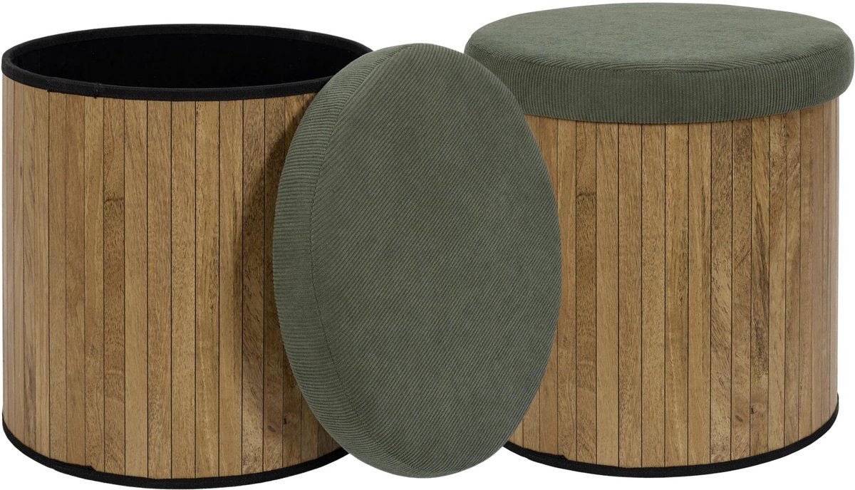 Home Deco Factory Poef - 2x - heritage - groen - hout/polyester - 38 cm