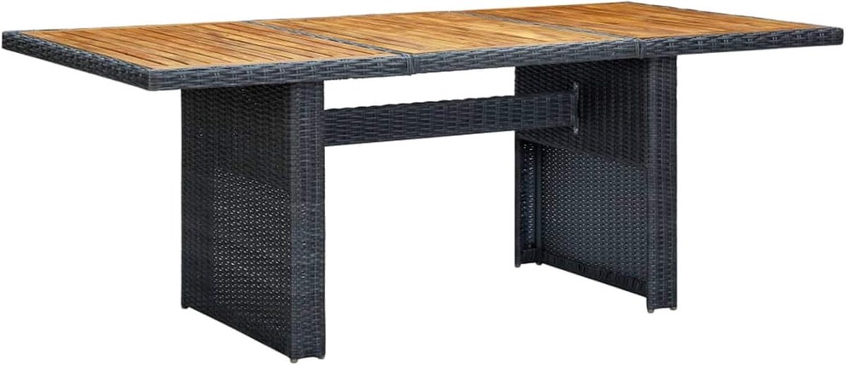 eettafel, terrastafel, tuintafel, bijzettafel, salontafel, kleine balkontafel voor balkon, tuin, terras, woonkamer, donkergrijs, polyrotan en acacia massief hout