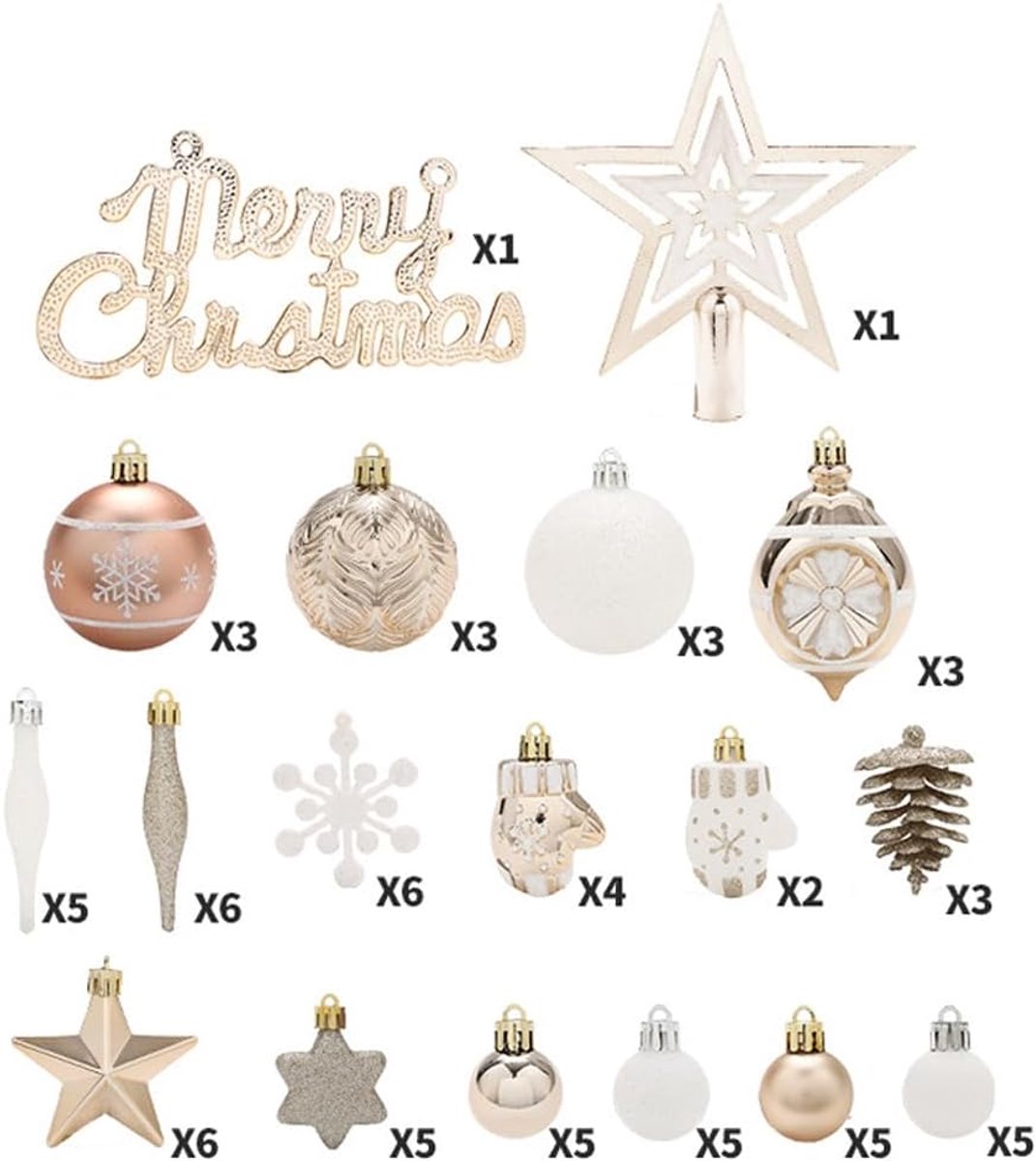 Kerstballen – Kerstornamenten Set - 70 stuks - Champagne-goud - onbreekbaar kunststof - kerstboomhangers - decoratie voor thuis en feestjes – foto 6