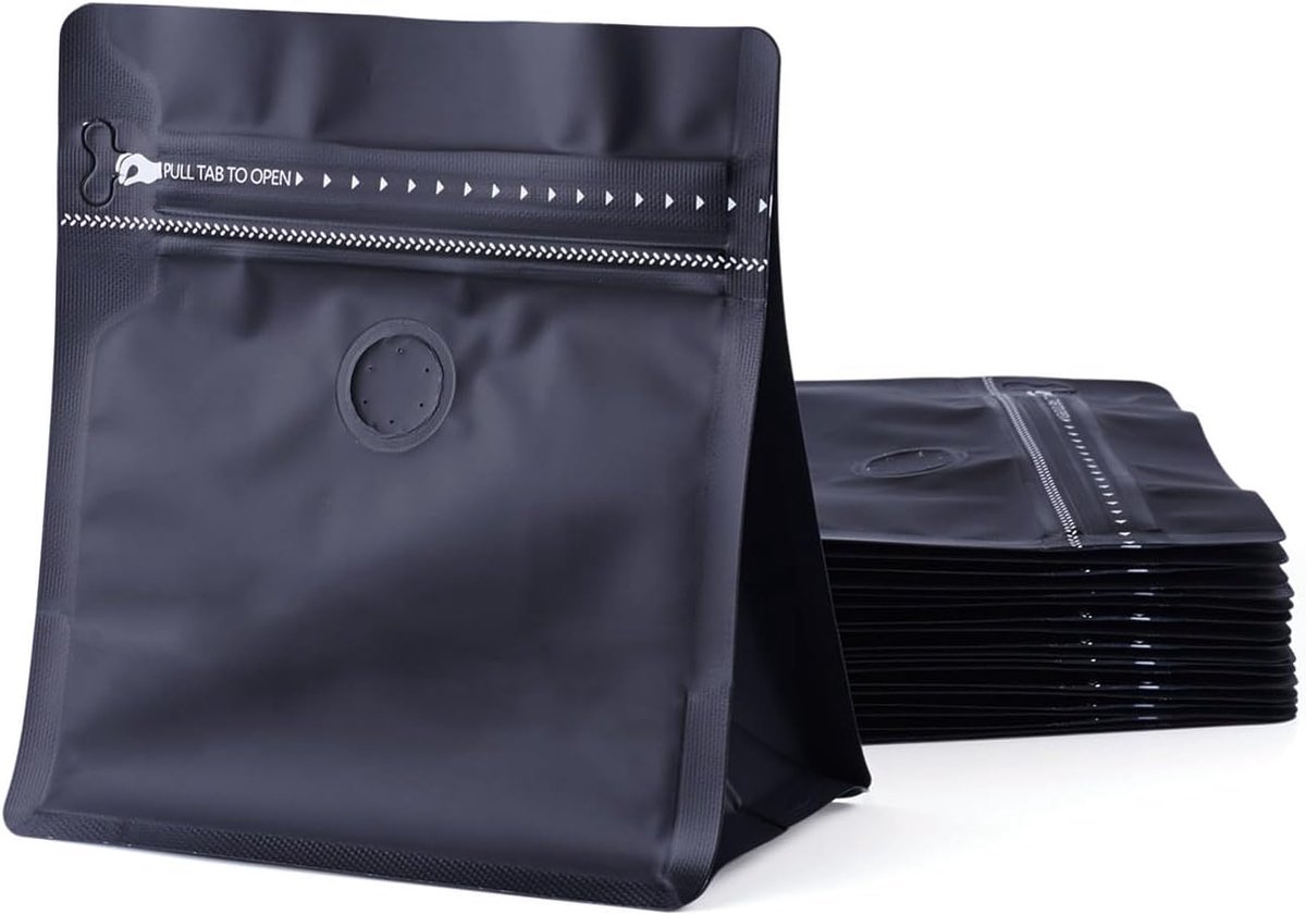 10 stuks verdikte opbergzakken, hersluitbare voedselopbergzakken, ritszak, rechthoekige platte zakjes met klep, warmtesealer nodig voor koffie, snoep, snackkoekjes, zwart