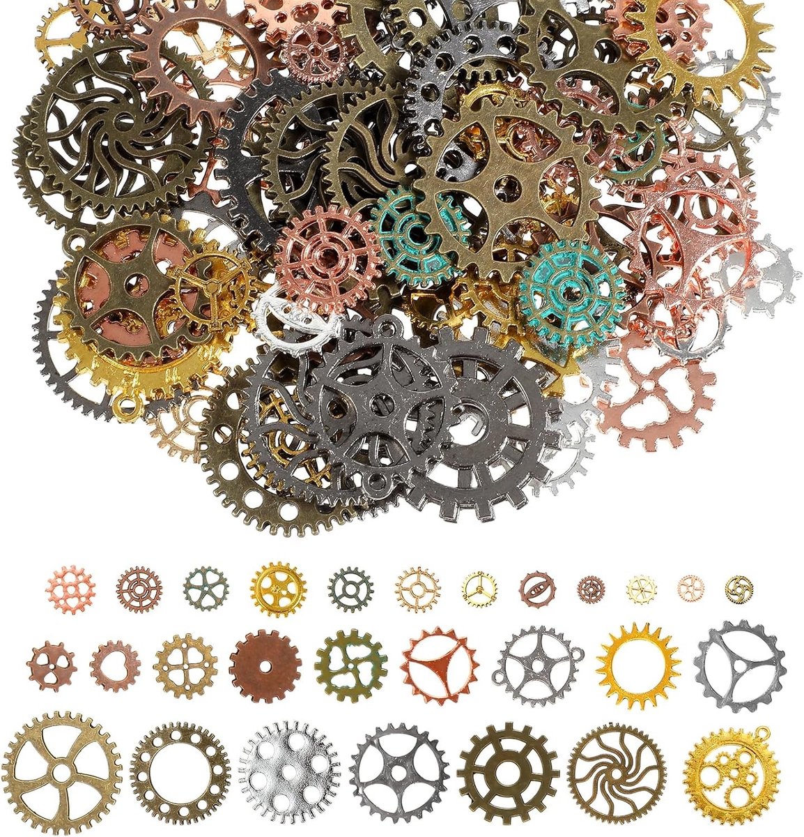 Steampunk Tandwielen Decoratie - 70 Stuks Metalen Sprockets in Diverse Kleuren voor DIY Projecten en Antieke Versieringen