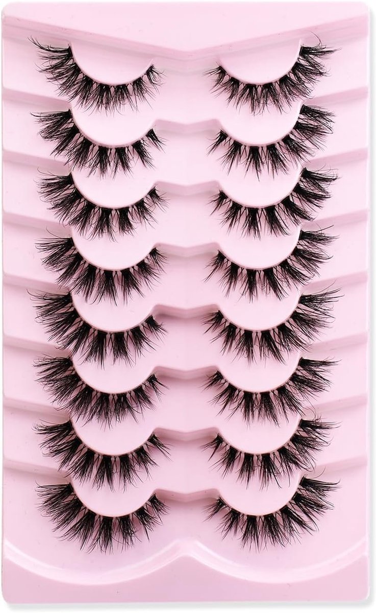 Wimpers, natuurlijke kunstwimpers, pluizige wimpers, valse wimpers, 14 mm, 3D-nertswimpers, natuurlijke look, kattenoog, wispy wimpers, 8 paar