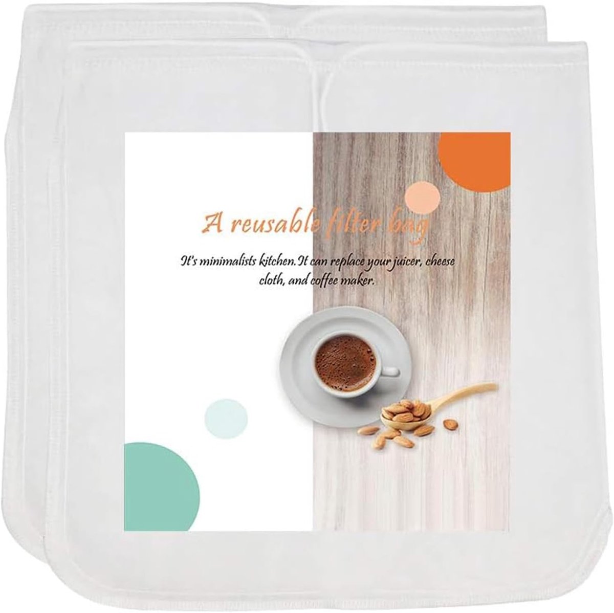 filterzak 30 x 30 cm - wasbare voedselveilige gaaszeefzak voor sap, notenmelk, cold brew koffie, kaasdoekfilter, fruit- en groentesapzeef (2 stuks, BPA-vrij)