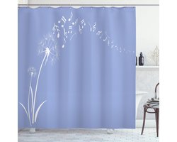 ABAKUHAUS Muziek Douchegordijn, Vliegend Dandelions Notes Zomer Lente Meadow Silhouet Softness Eenvoudig Print, Stoffen Badkamerdecoratieset met Haken, 175 cm B x 190 cm L, Ceil Blauw