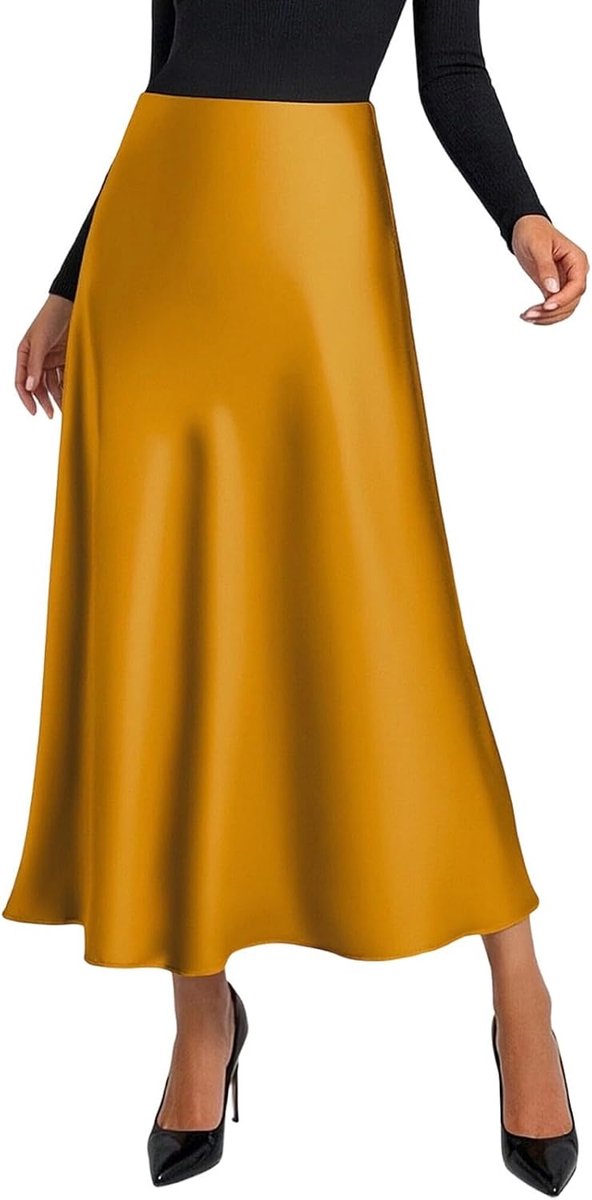 Damesrok met hoge taille, uitlopend, A-lijn, chic, elegant, comfortabel, midi, modieus, modern, kantoor, skater, lente, A56