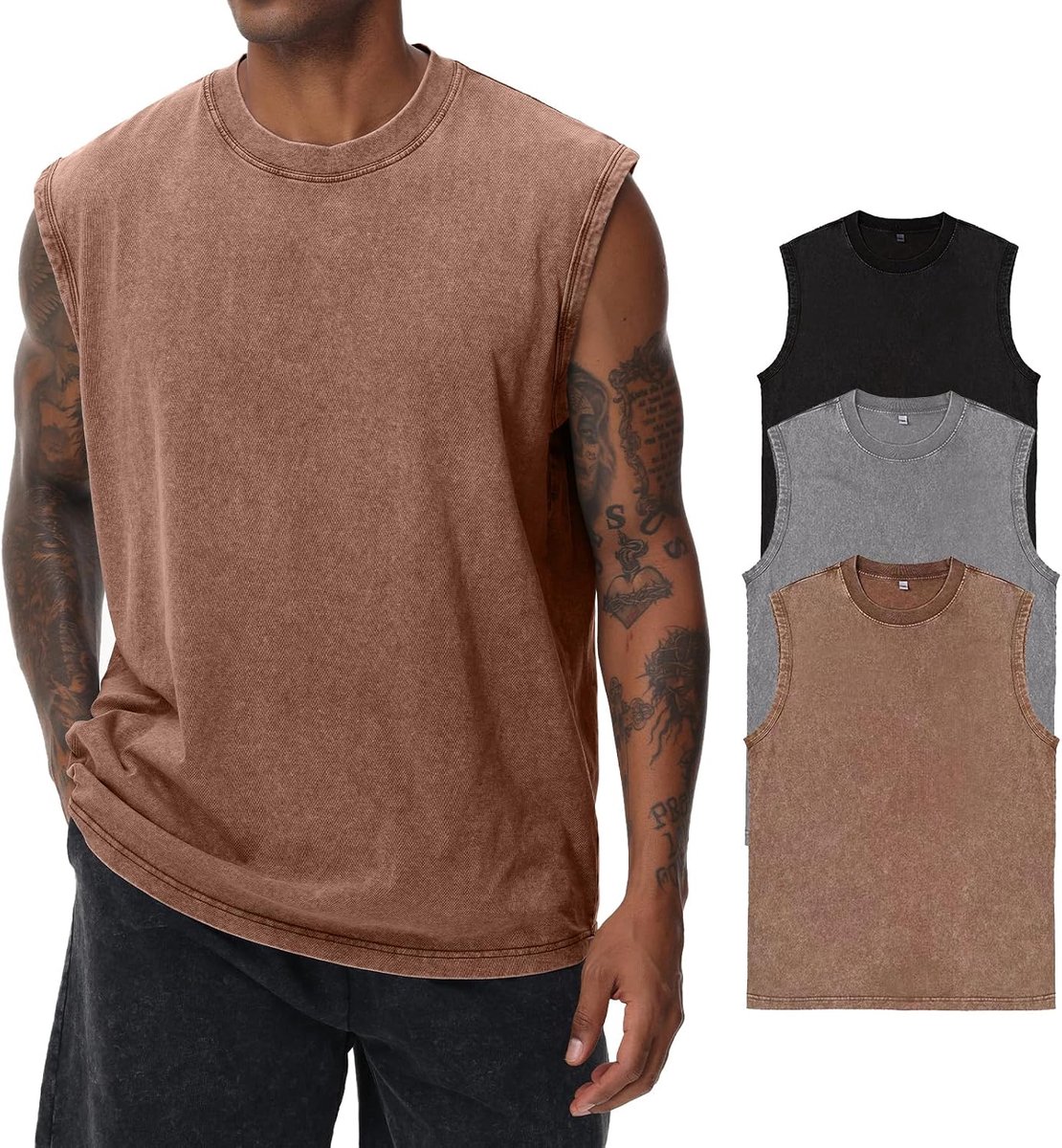 Korte mouwen zomer mouwloos shirt mannen fitness mouwloos vest, gewassen mouwloos T-shirt, workout gym katoen
