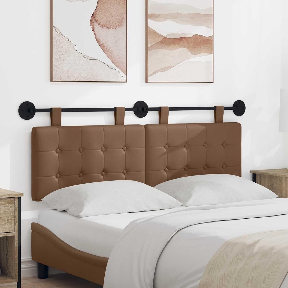 Hangend hoofdeinde van kunstleer met een combinatie van functionaliteit en stijl, perfect voor slaapkamer, eetkamer of hal. Met vierkant patroon en rechte lijnen, PVC-bekleding,