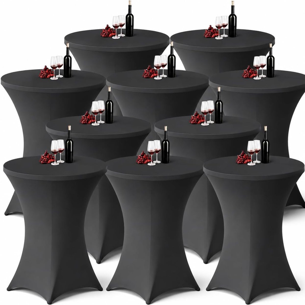 Grijs x 10 – Ø80-85 x 110 cm – Luxe Extra Dikke Stretch Stof – Inclusief Opbergtas – Kras- en Kreukvrije Statafelhoes – Perfect voor Horeca, Bruiloften en Feesten
