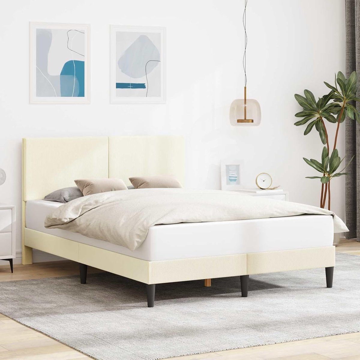 Stoffen bedframe modern minimalistisch 120x190 crèmekleurig