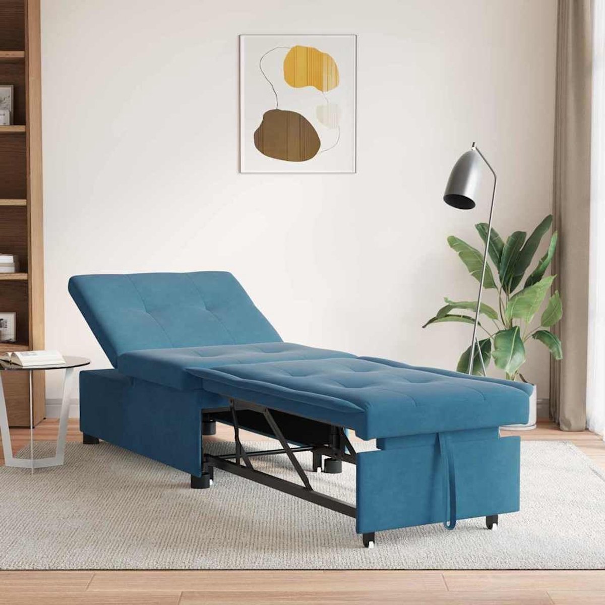 Blauw, 194 x 67 x 82 cm, fluwelen slaapbank met converteerbare functionaliteit en robuust multiplex frame voor moderne woonkamer