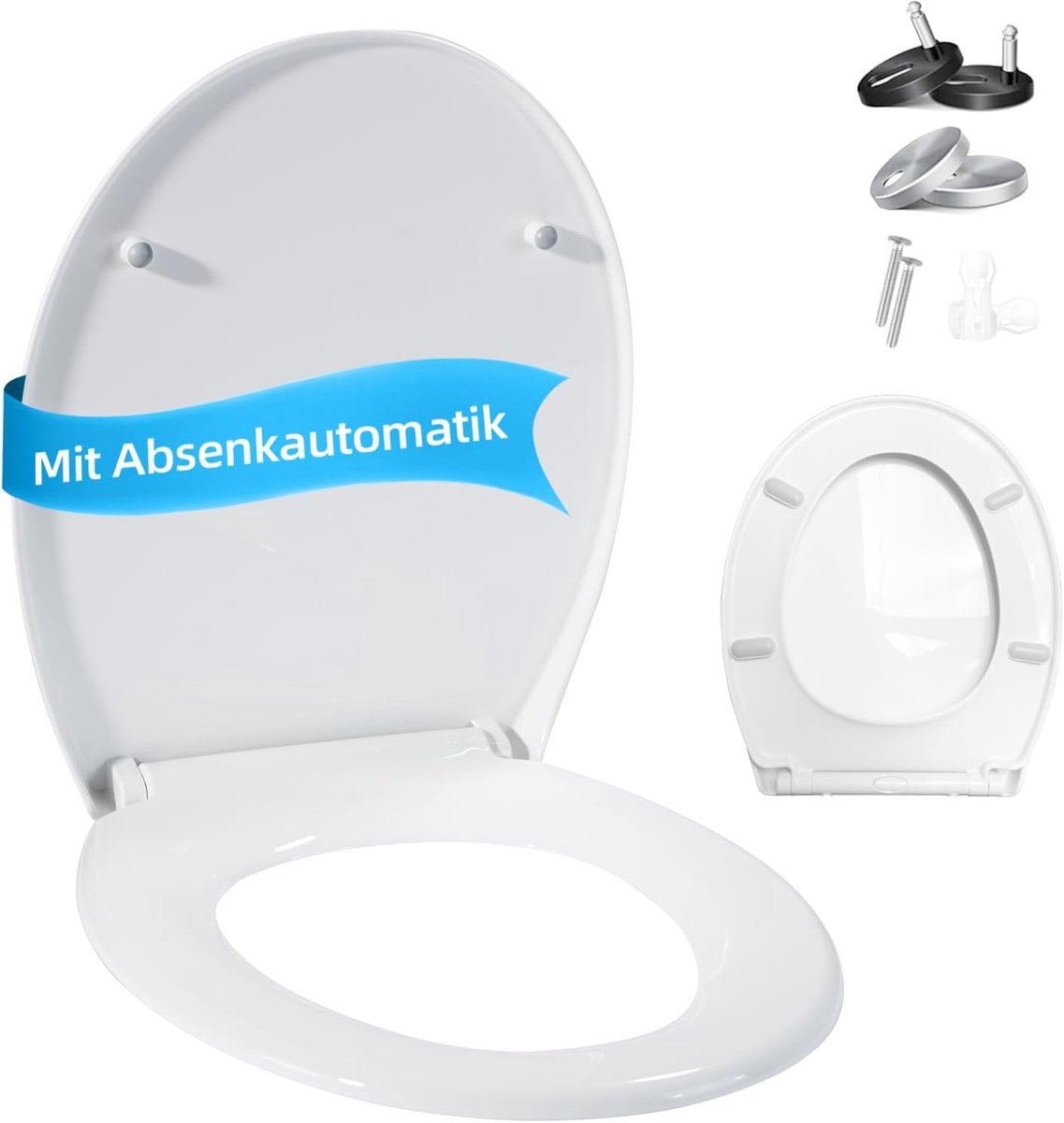 Toiletdeksel met softclosemechanisme, wc-bril, Quick Release-functie en softclose-eenvoudige montage, wc-deksel van Upgradeplast toiletbril, antibacterieel, tot 330 ml, afneembaar