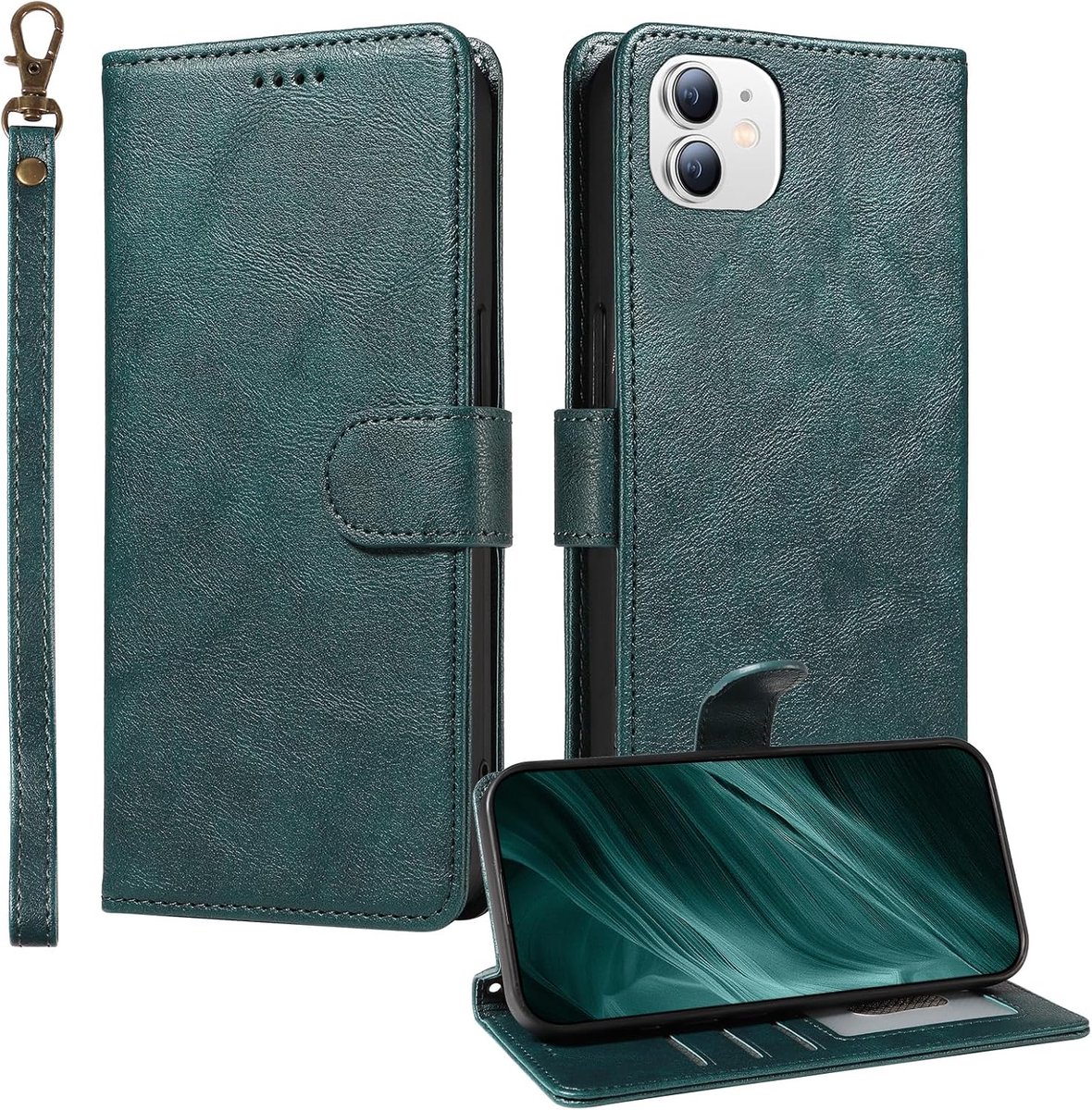 Hoesje voor iPhone 12 Mini, PU Lederen en RFID-blokkering, Portemonnee Beschermhoes voor iPhone 12 Mini, Groen