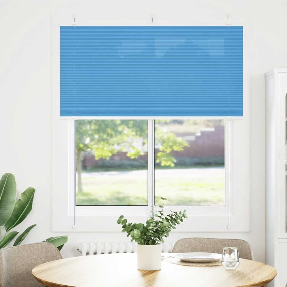 Plissérolgordijn, jaloezie, inkijkbescherming, zonwering, kant-en-klaar, 115 x 100 cm, stofbreedte 114,4 cm, blauw
