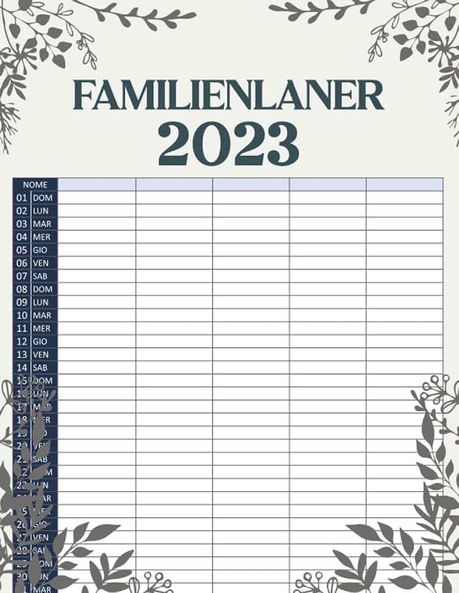 Familienplaner 2023: familienkalender 2023 5 spalten von Januar 2023 bis Dezember 2023 | Agenda 2023 für die Familie | familien planer 2023 mit Feiertagsdaten