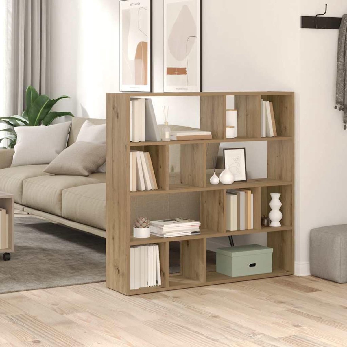 Boekenkast, ruimteverdeler, Artisan eiken, 105 x 24 x 102 cm, met veel opbergruimte voor boeken en decoratie, robuust houten rek voor woonkamer en kantoor, veelzijdig inzetbaar
