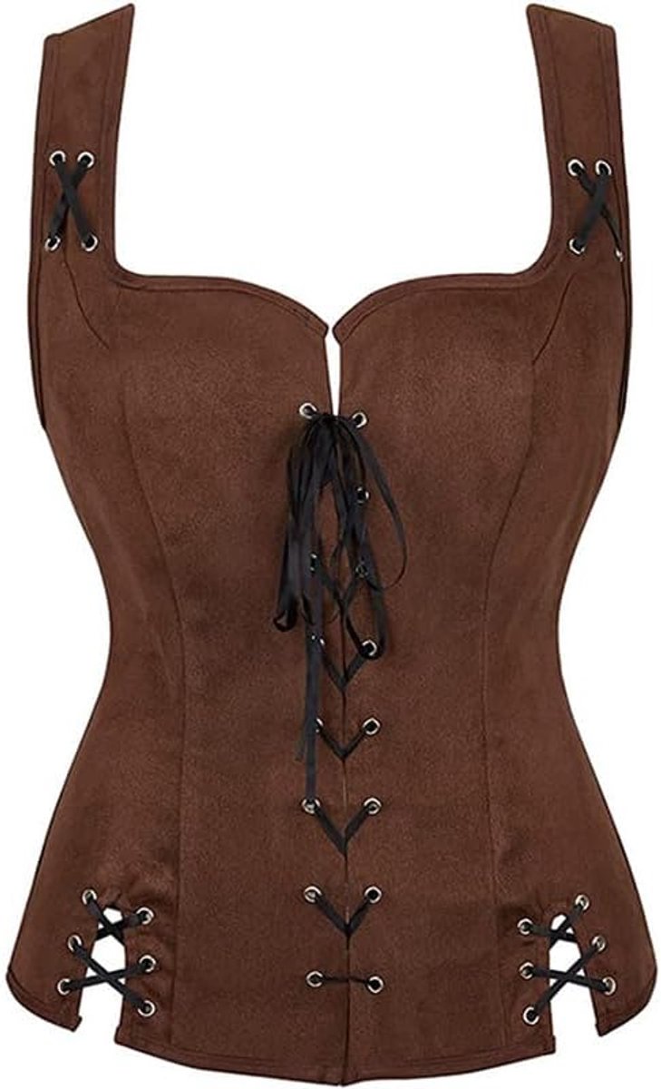 Sugar Damesvest, steampunk, middeleeuwen, victoriaans, renaissance, middeleeuws, gothic, retro, vintage, mouwloos, party, kant, V-hals, Halloween, lint