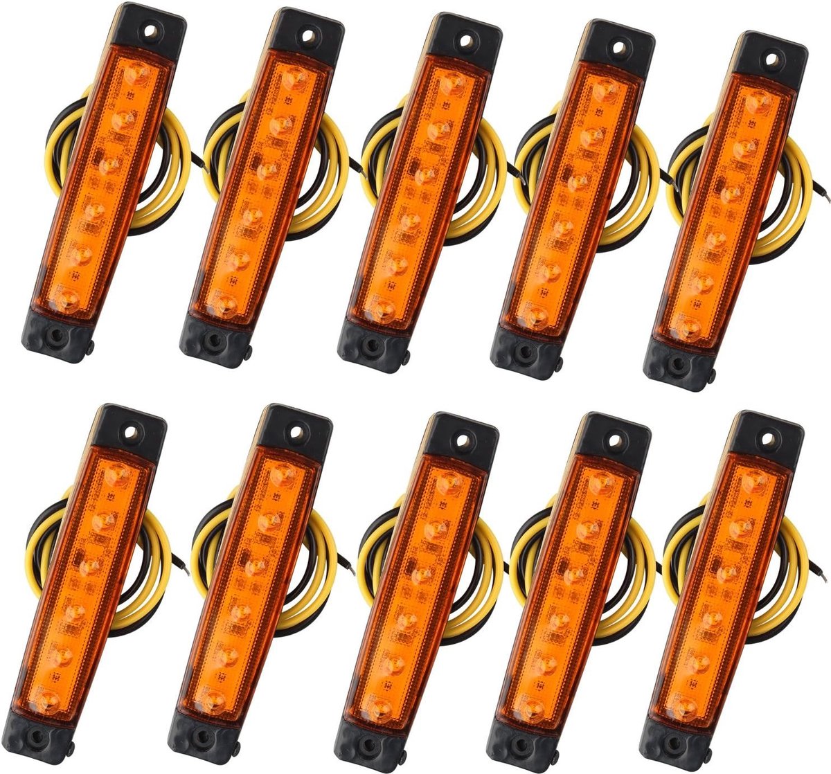 Set van 10 stuks 12V Zijmarkeringslampen met 6SMD LED Lampen voor Achterlicht en Positie Indicatoren voor Aanhangwagen, Caravan en Vrachtwagen - Amber Oranje Verlichting