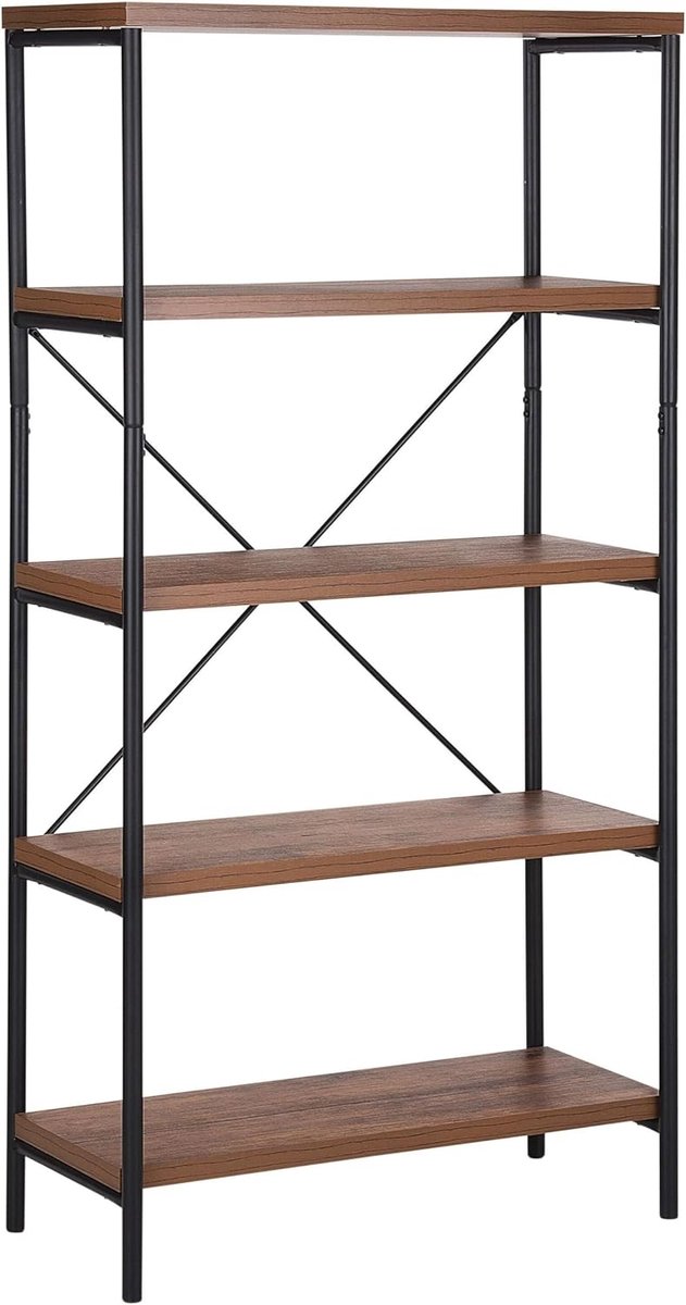 open 4 laags boekenplank donker hout zwart metalen frame Brisbane