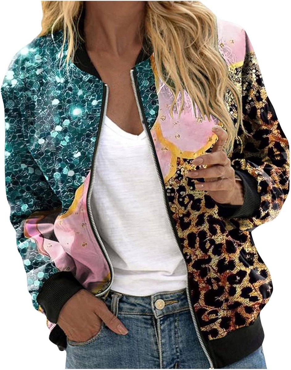 Bomberjacke Damen Blumenmuster Leichte Sommerjacke Frühlingsjacke Sommer mit Reißverschluss Kurz Pilotenjacke Blouson Jacke Dünne Langarm Übergangsjacke College Jacke Mädchen Fliegerjacke 2026