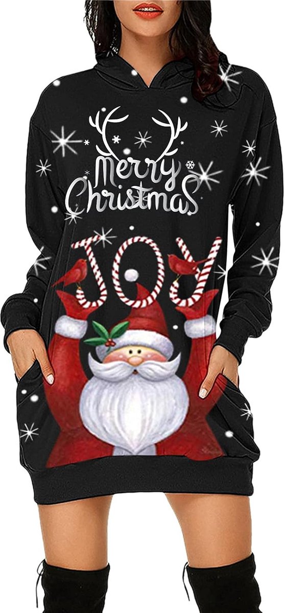 Weihnachtspullover Kleider Damen Rot Weinglas Lang Kapuzenpullover Weihnachten Pullover Sweatshirt Weihnachts Hoodie Lang Baumwolle Sweatkleid Weihnachtskleid Weihnachtspulli Christmas Sweater Frauen