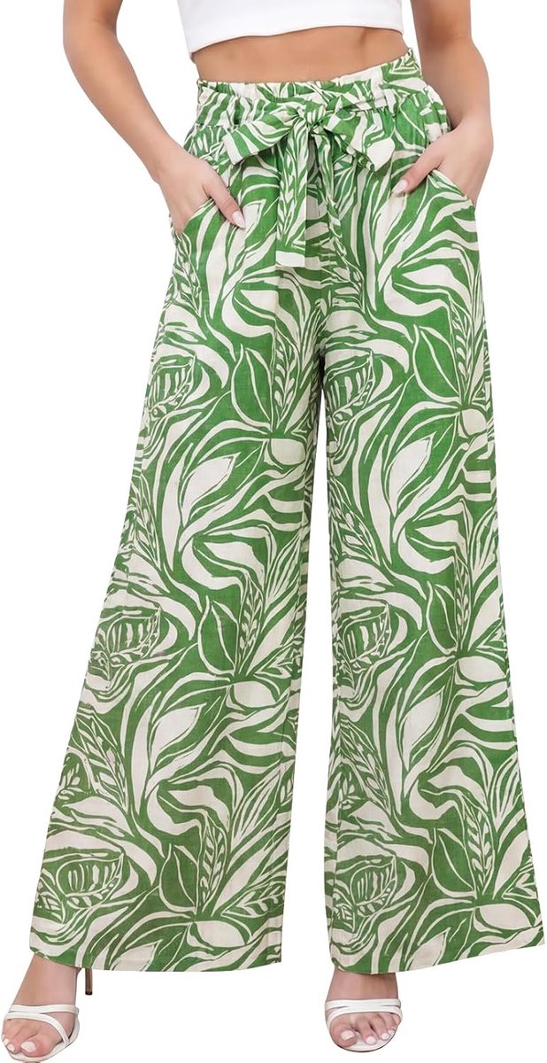 Vrouwen Broek Elastische Hoge Wasited Palazzo Broek met Zakken Dames Elegante Losse Lounge Zomer Casual