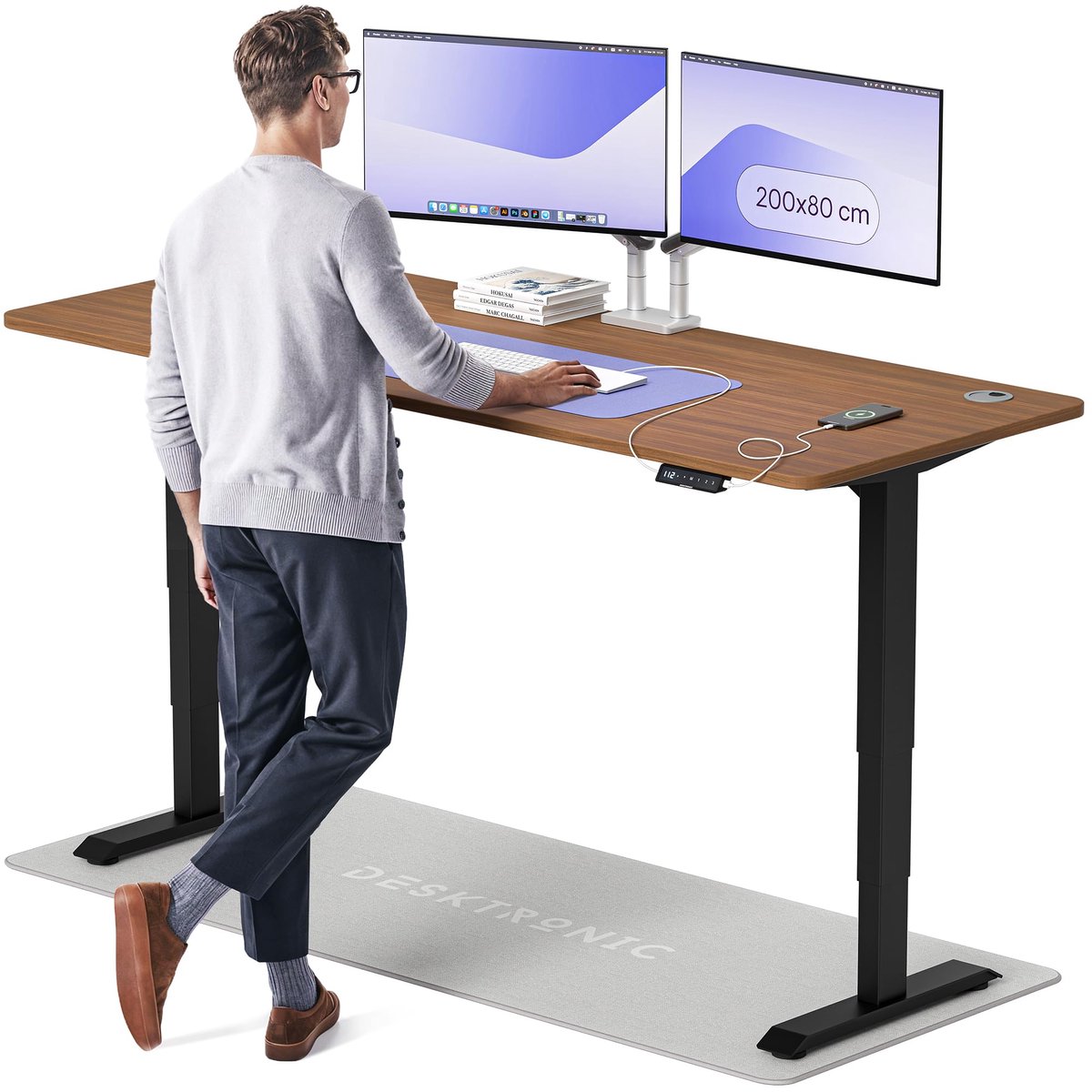 Bureau Elektrisch Verstelbaar - 200x80 cm - Zwart Walnoot - Metaal - Modern Design - Computerbureau