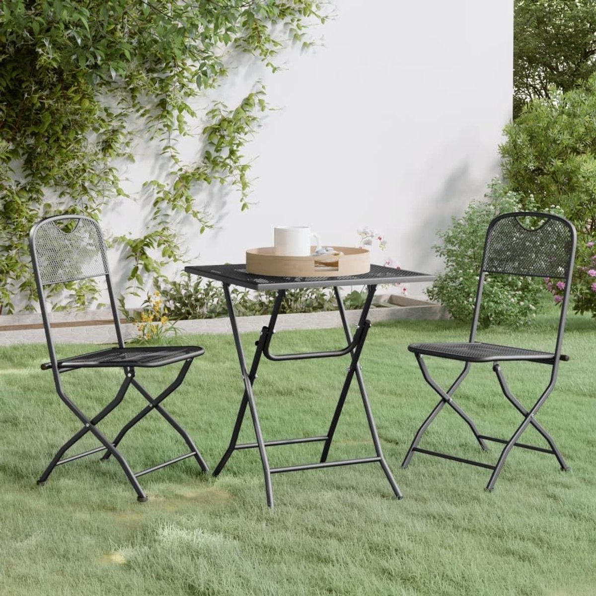 Set terrasmeubelen balkonmeubel 3-delig. Tuin-eetgroep strekrooster antraciet