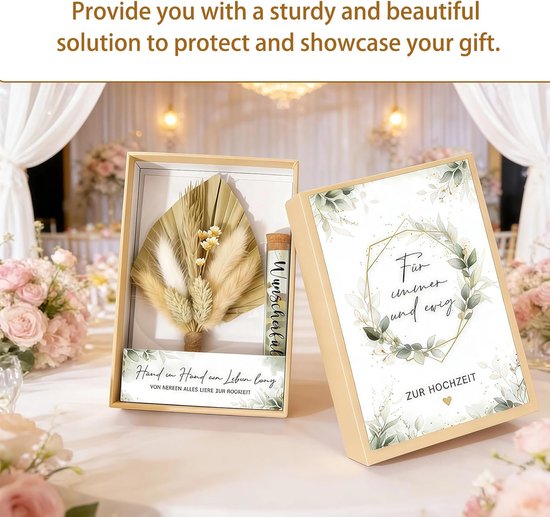 bruiloft verpakkingen, huwelijkscadeaus voor bruidspaar Geschenkdoos Kraftpapier-geschenkdoos met gedroogde bloemen wensglas, DIY Eenvoudig creatief huwelijkscadeau — afbeelding 3