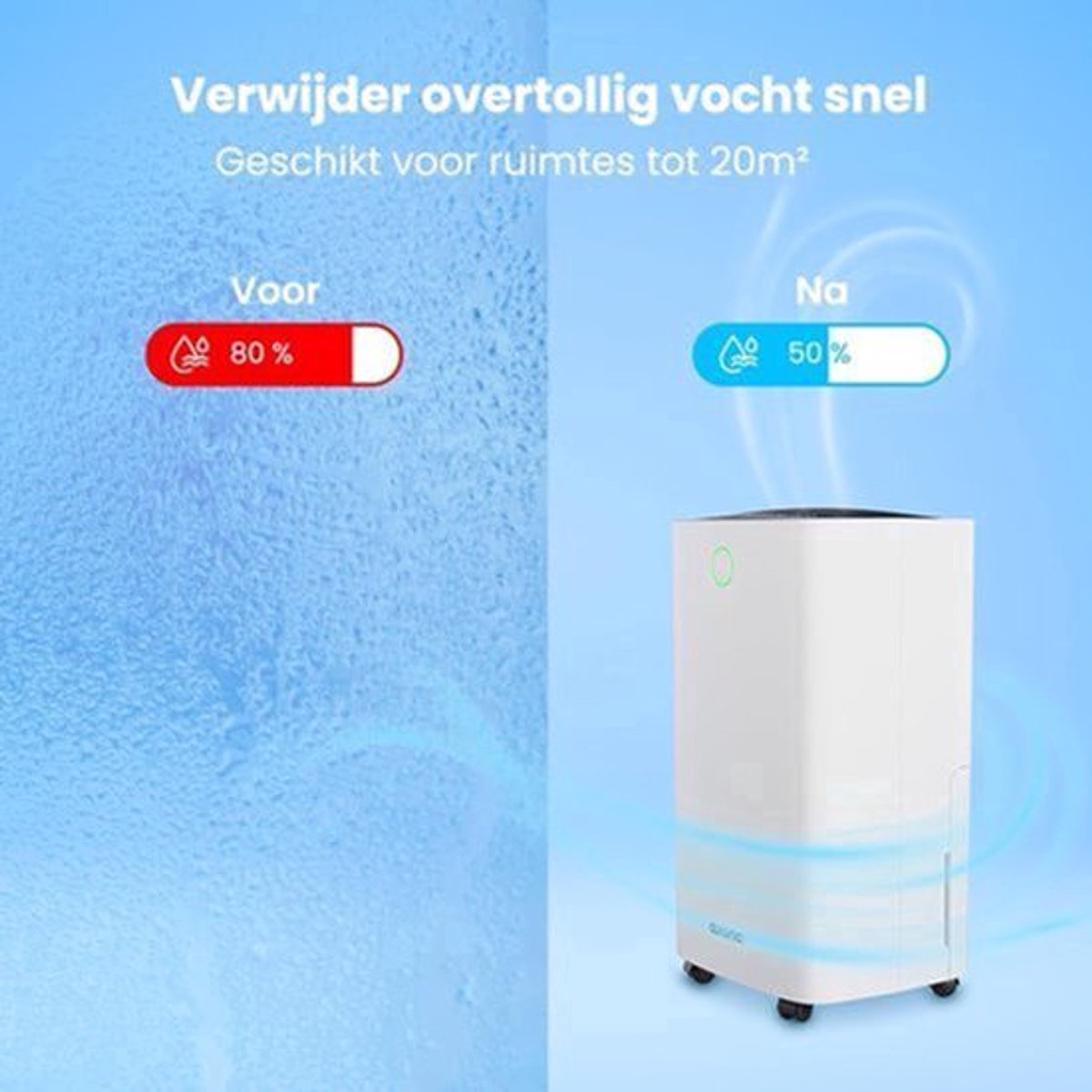 Luchtontvochtiger – Ontvochtiger – Vochtvreter – Air Dryer – Vochtabsorbeerder – Compact – Verwijdert 12L Vocht Per Dag – Was-Droogfunctie Voor Snelle Wasdroging
