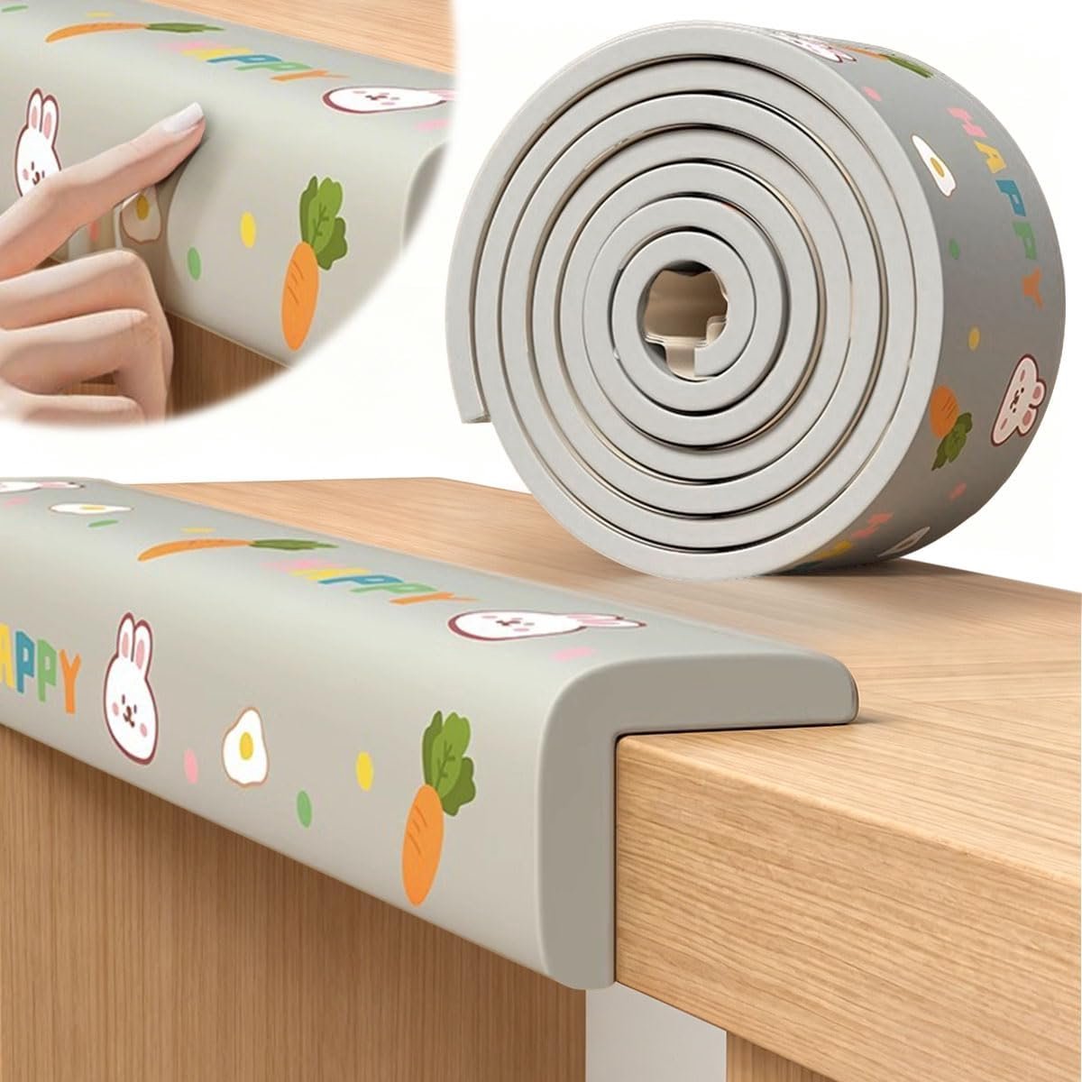 Randbescherming voor baby's, schuimrubber, tafelrandbescherming, hoeken, zelfklevend, voor kinderen, bed, vensterbank en bureau, meubels (Grijs-1, 2M X 8CM)