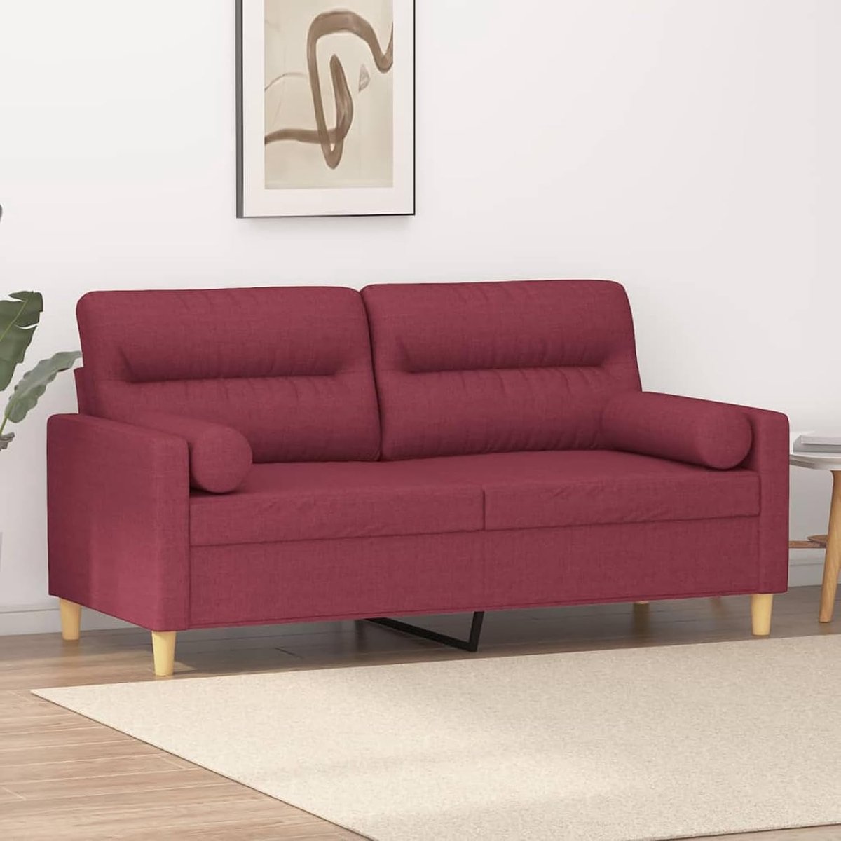 2-zitsbank met sierkussen, wijnrood, 140 cm, stof, gestoffeerde bank, zitgroep voor woonkamer, appartement, kantoor, logeerkamer, 3200827