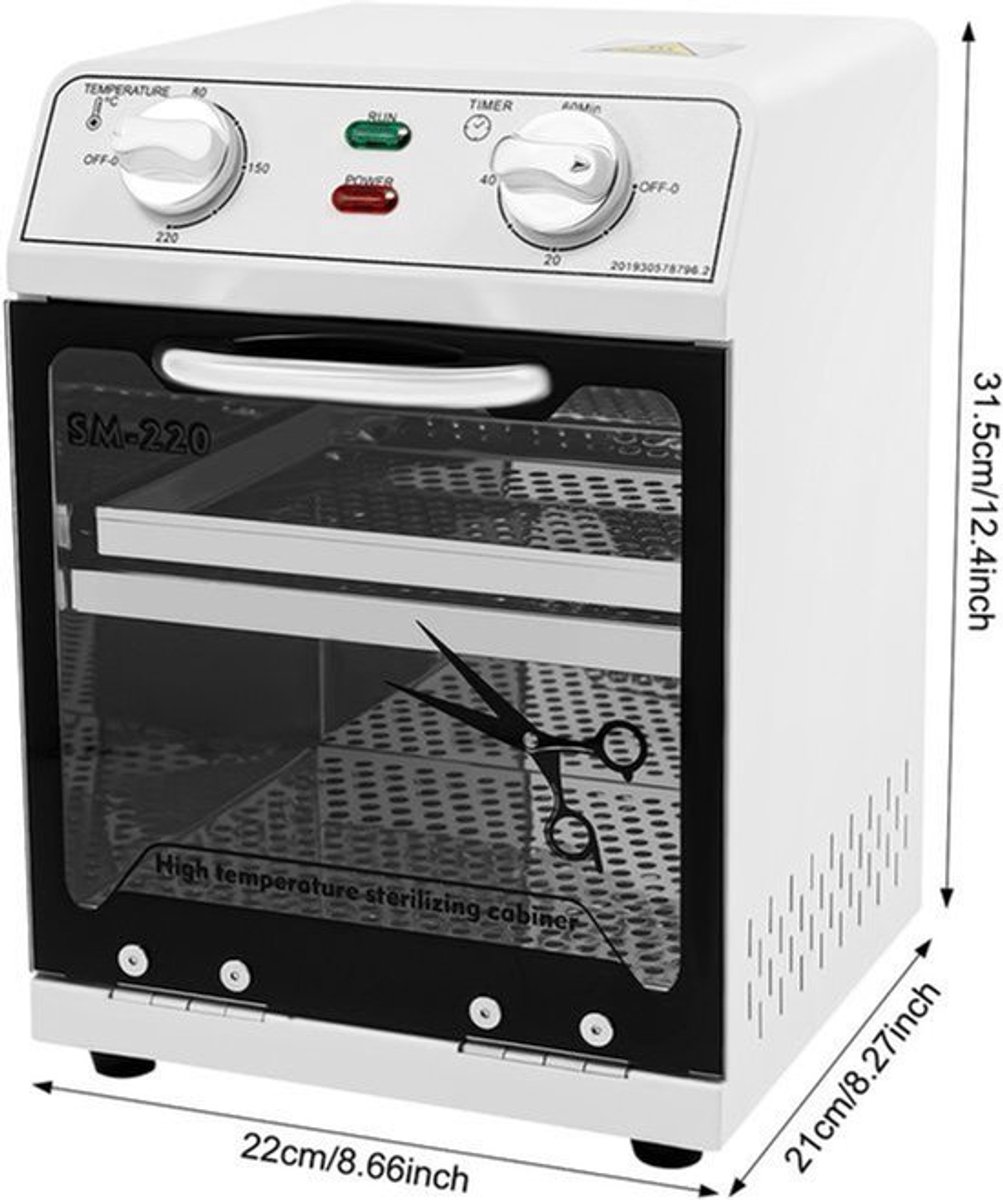 Nageldroger Sterilisator - 600 W Vermogen - 8L Inhoud - RVS En Glas - Voor Gereedschap En Salon