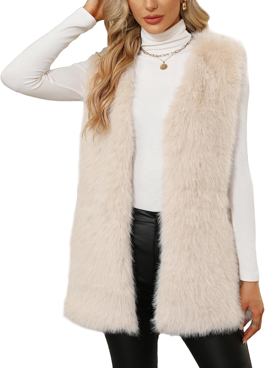 Mouwloos vest van imitatiebont voor dames, V-hals, S-3XL