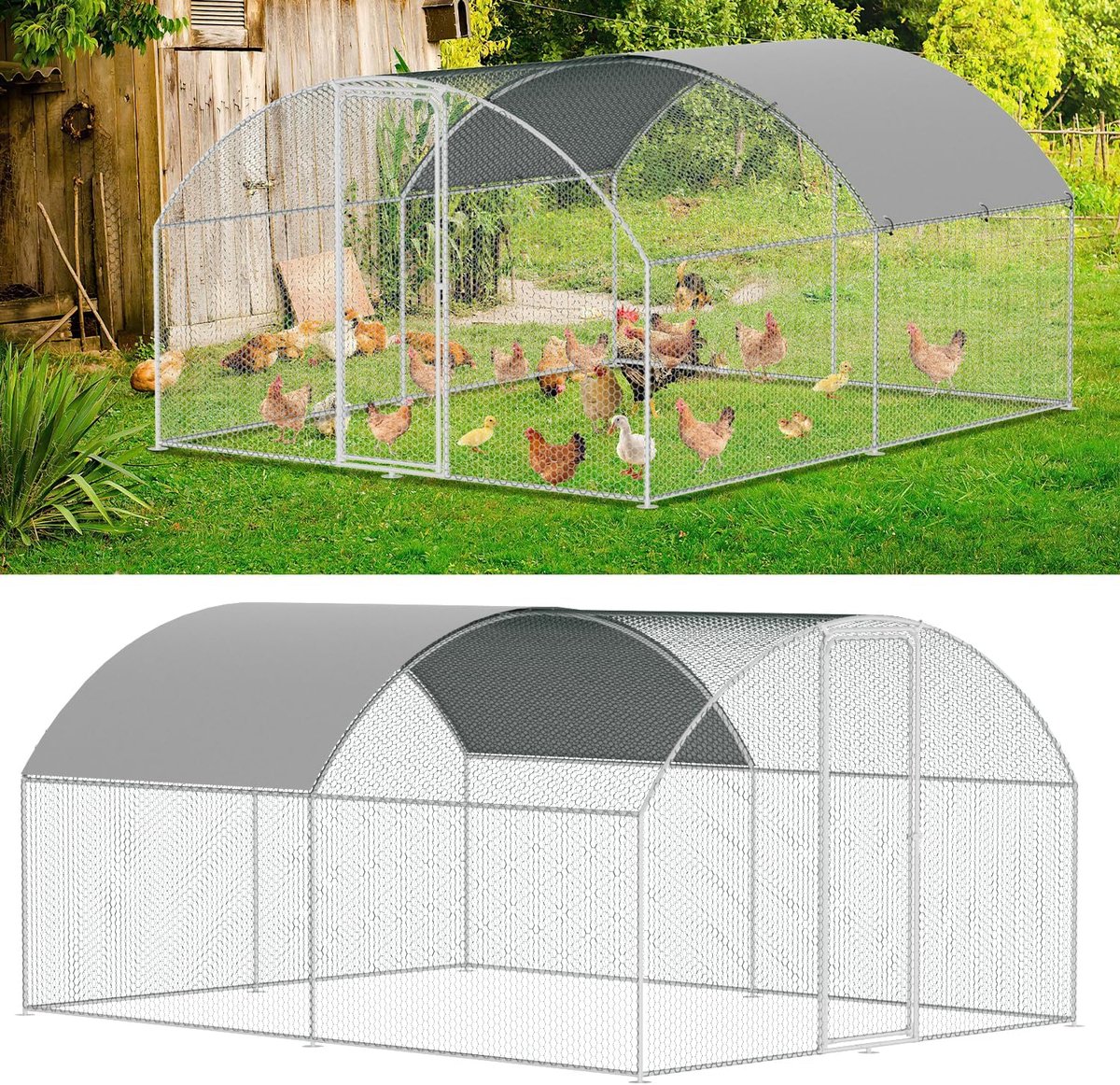 Buitenverblijf, verzinkt staal, 3 x 4 x 2 m, outdoor kippenhok met slot en waterdicht PE-weefsel, voor kippenkooi, vogelkooi en kleine dieren