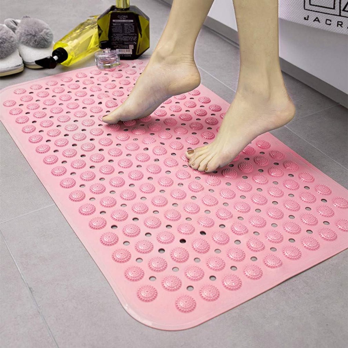 Anti-schimmel douchemat of badkamer antislip-mat, geschikt voor kinderen en ouderen, met zuignap en afvoergat, 57 * 89cm, grijs