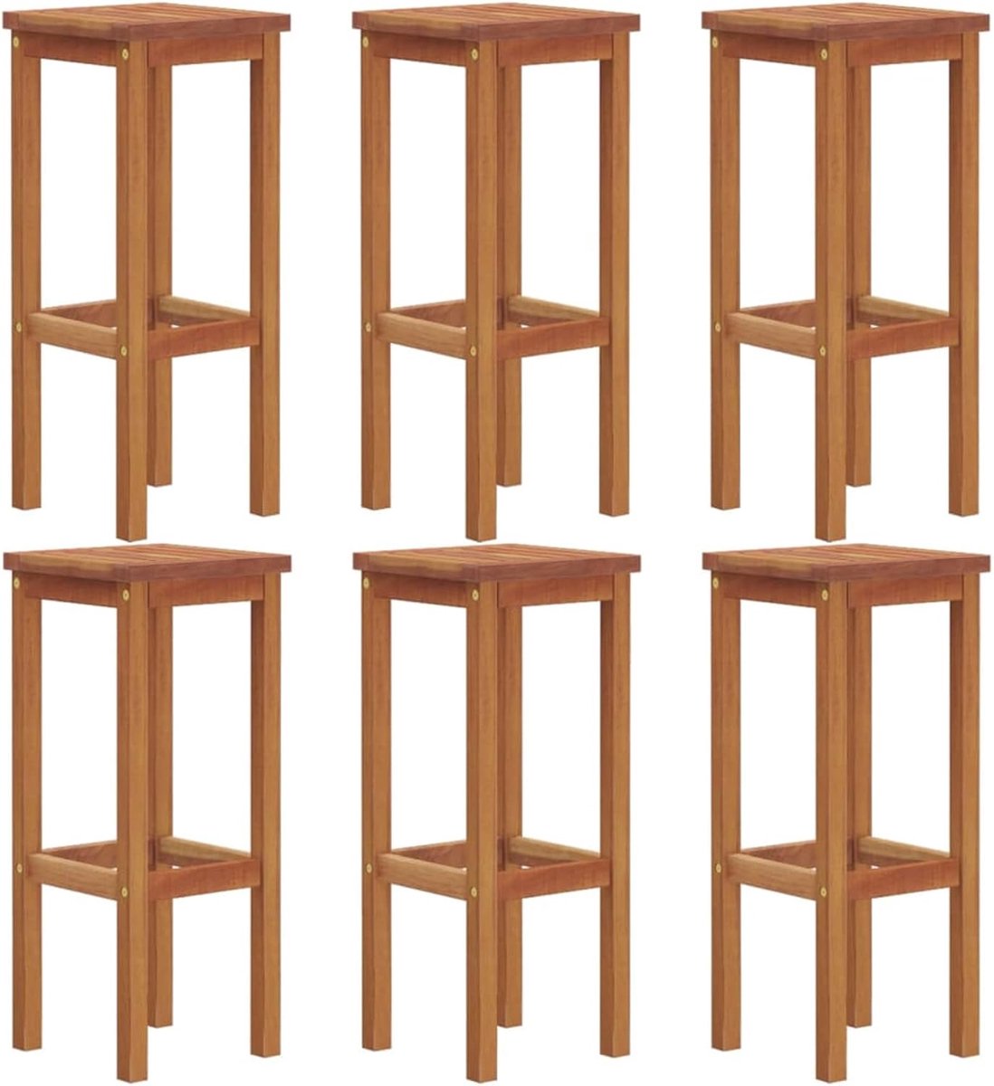 Barkruk 6 stuks van massief hout acaciahout, balkonstoelen van hout, terrasstoelen, bistrorood, tuinmeubelen