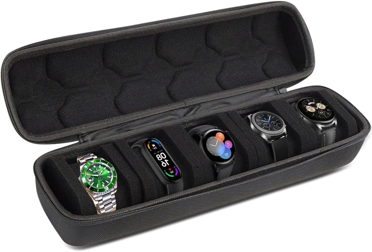 Reis Horlogedoos met 5 Compartimenten en Verwijderbare Kussens, Duurzaam Oxford Stof, Ideaal voor het Opbergen van Horloges en Accessoires
