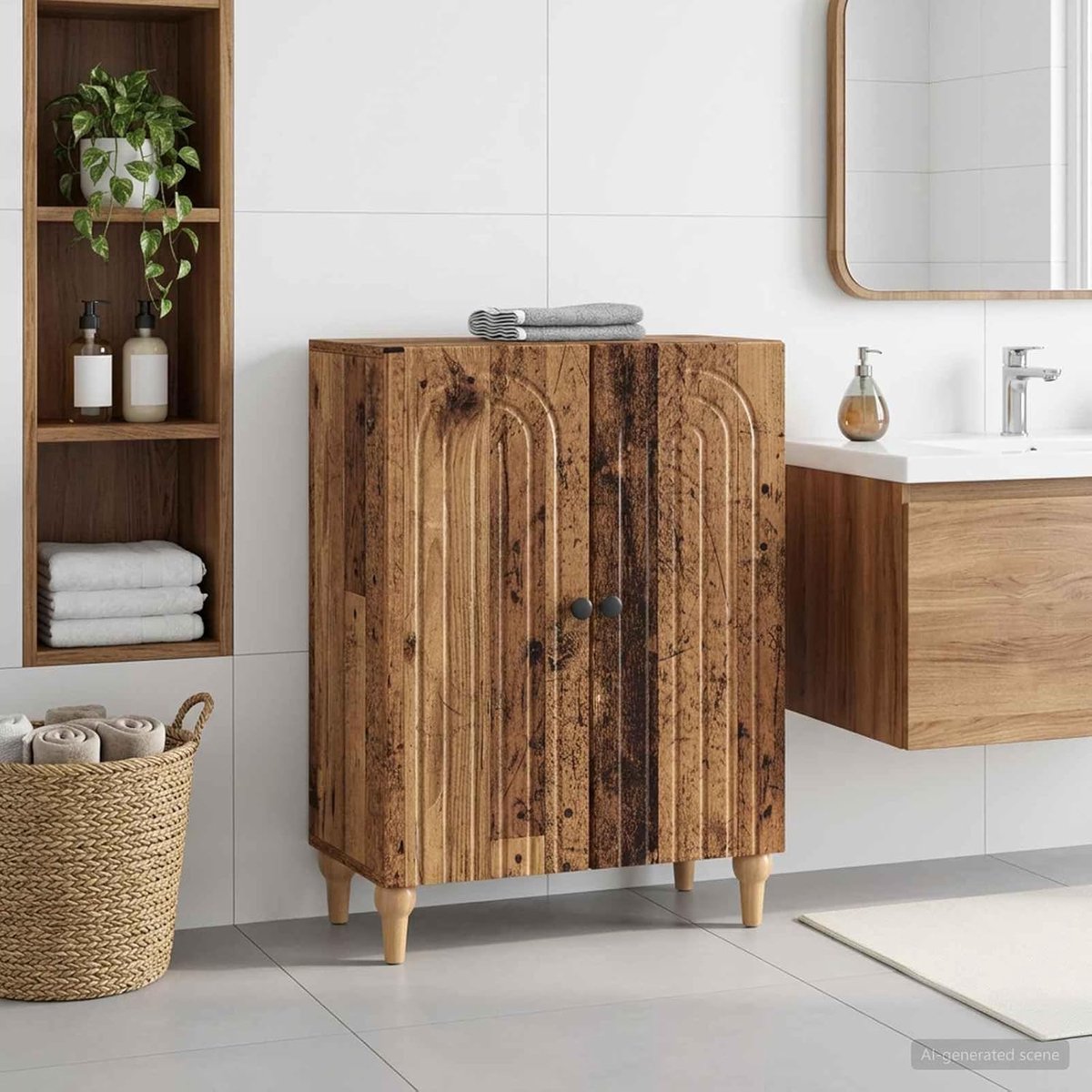 Opbergkast badkamer oud hout houtmateriaal