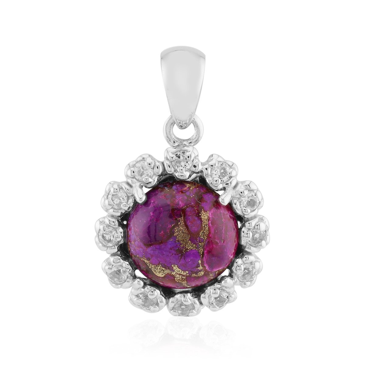 Cavill - Ronde Elegante Hanger - 925 Sterling Zilver Gerhodineerd - Paarse Kingman Mohave Turkoois 2,205 ct - Witte Topaas 0,313 ct