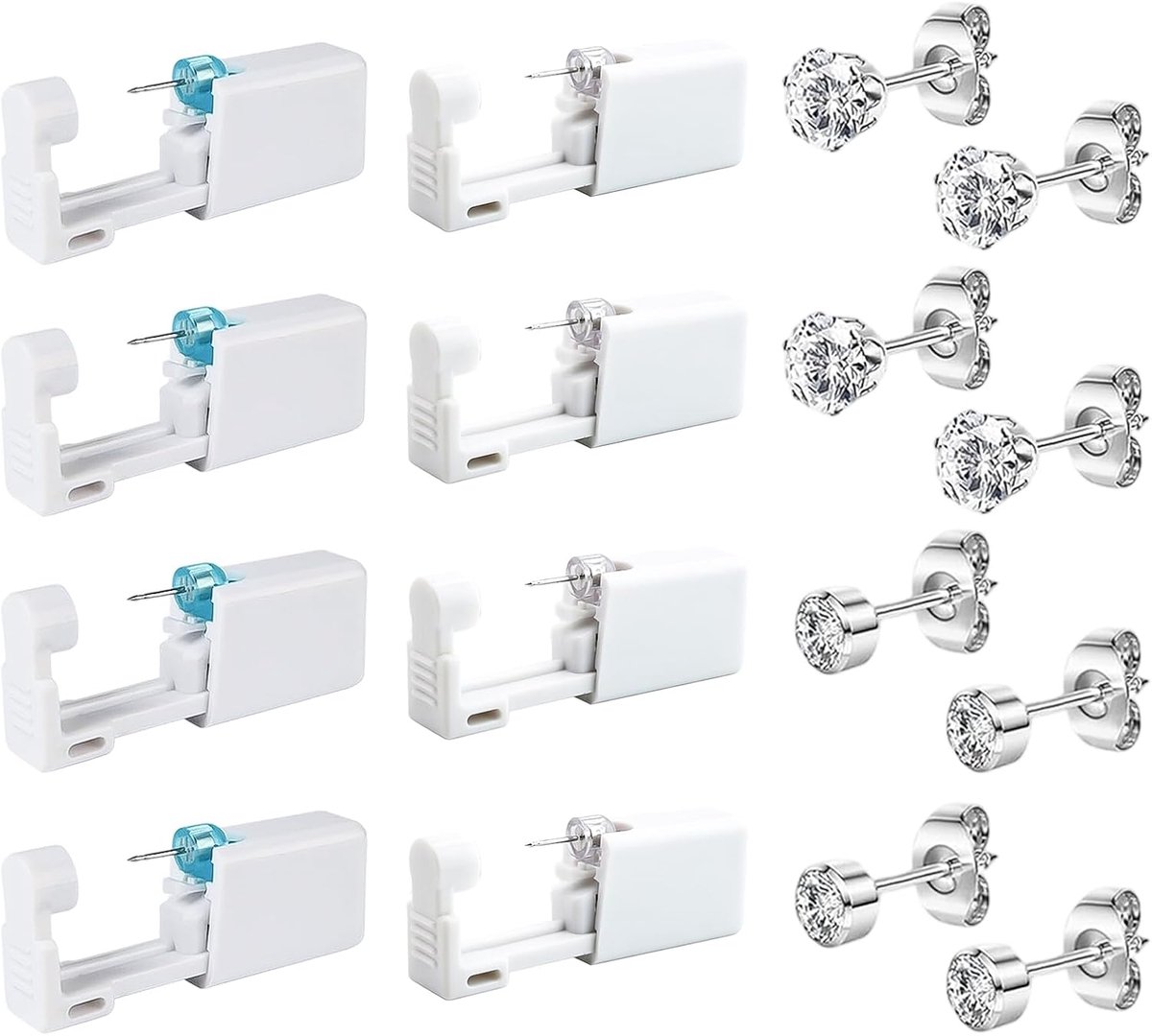 8-delig oorgatsteker set, wegwerp-oorpiercingpistool, oorgatstekerset voor meisjes, vrouwen en mannen, set om zelf oorgaten te steken met oorbellen en oorbellen