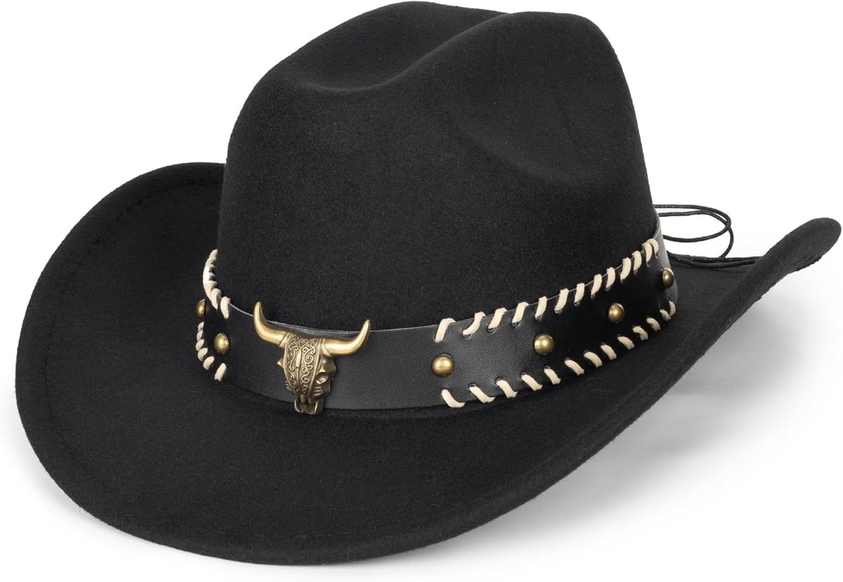 westerse cowboyhoed voor dames en heren, brede rand, vilt-cowgirl-Fedora-jazz-hoed met stierenband