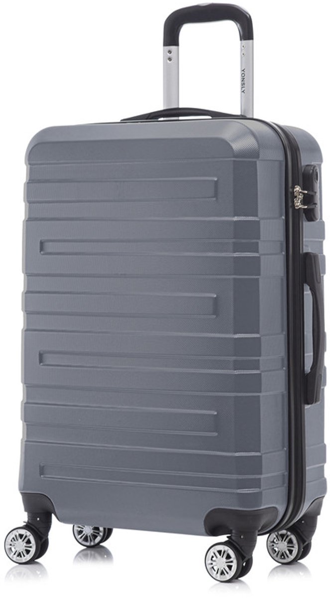 YONSLY Handbagage Koffer - 66cm - 66 L - Cijferslot- 360° Draaibare Wielen - Trolley- 66 x 43 x 26 cm - Grijs