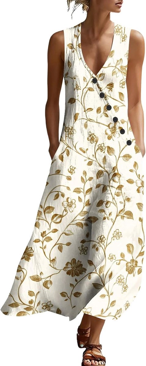 Lichte zomerjurk, luchtig en elegant, met V-hals en zakken