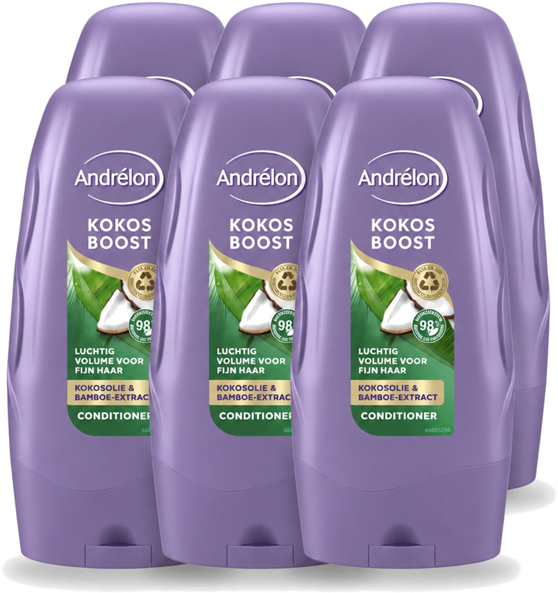 6 x Andrélon - Kokos Boost - Conditioner - Intensieve Voeding - 250 ml - Voordeelverpakking - 6 stuks