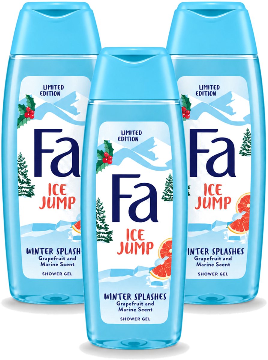 3 x Fa - Douchegel - Winter Splashes Ice Jump - Frisse Geur & Verfrissing - Verzorgend - 250 ml - Voordeelverpakking - 3 stuks