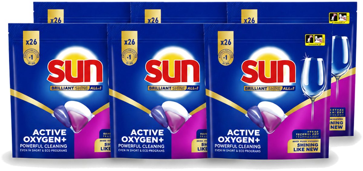 6 x Sun - Vaatwascapsules - Brilliant Shine All-in-1 - 26 capsules - Voordeelverpakking - 6 stuks