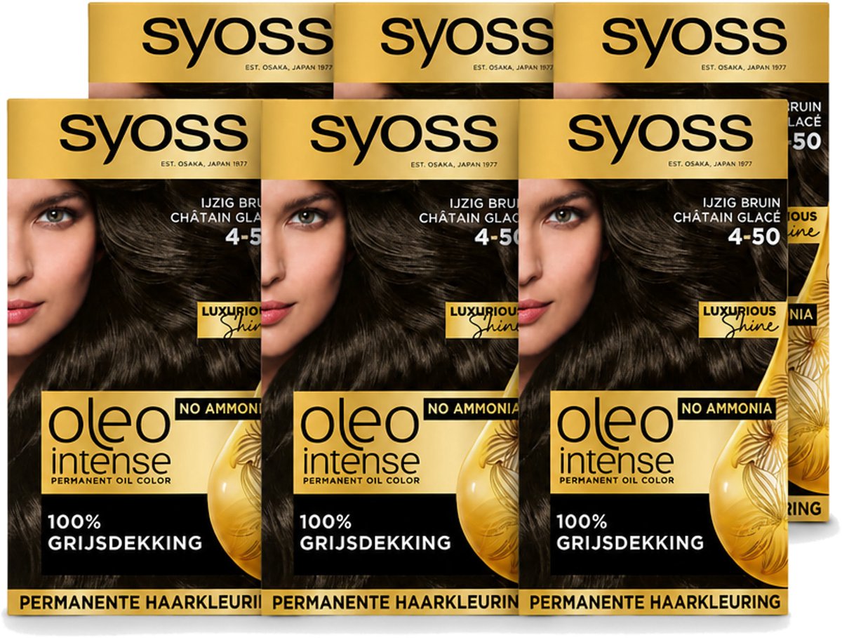 6 x SYOSS - Oleo Intense 4-50 - Haarverf - Permanente Haarkleuring - Ijzig Bruin - Langdurige Kleur - Voordeelverpakking - 6 stuks